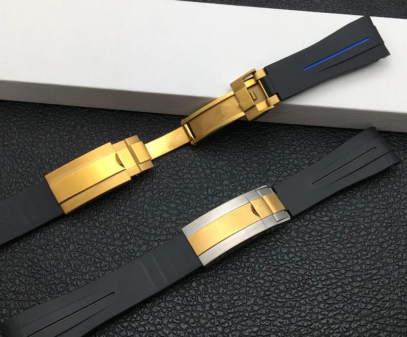 20 мм черный изогнутый конец натуральный силиконовый резиновый ремешок для