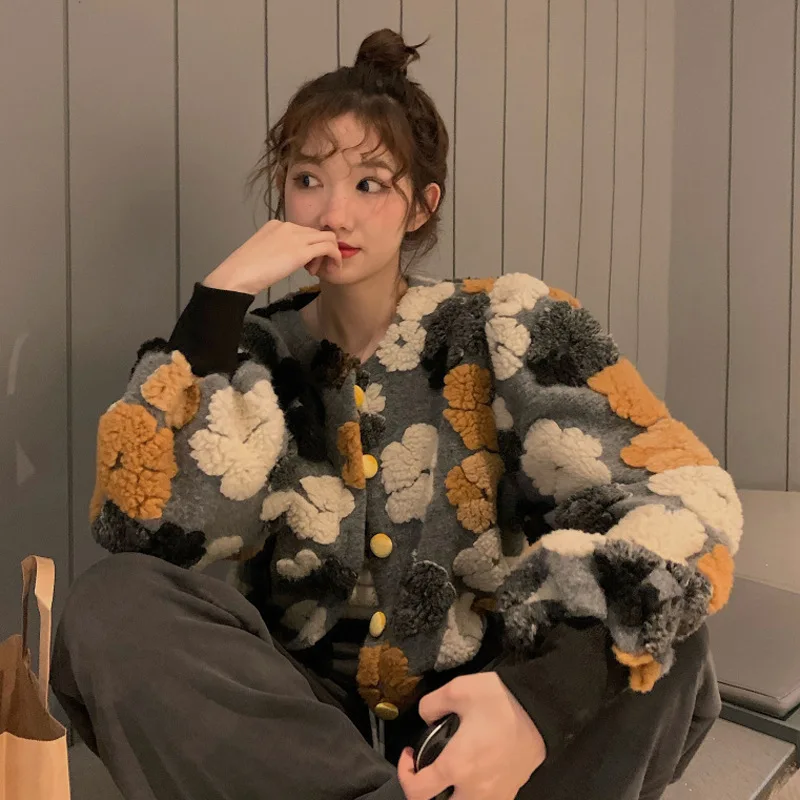 

Кашемировое пальто для женщин, винтажное роскошное Свободное пальто с 3D цветами, теплая Повседневная куртка с подкладкой на осень и зиму