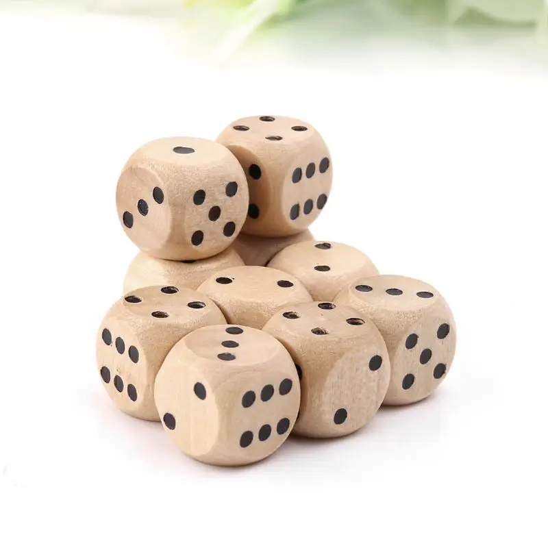 

10pcs 6 Sided Wood Dice Point Cubes Round Corner Party Kid Toys Game 14*14*14mm 652D
