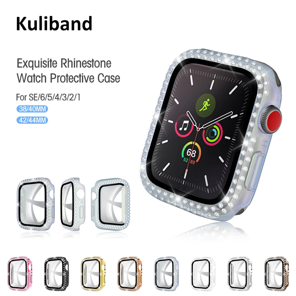 

Diamond Case+Film for Apple Watch SE/6/5/4/3/2/1 38MM 40MM PC Watch Case Bumper Protective Cover Frame for iWatch 6 SE 42MM 44MM