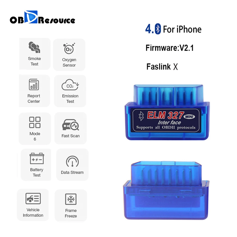 

Bluetooth ELM327 for iPhone Android OBD2 Scanner Phone Diagnosis Scan Tool Code Reader V1.5 V2.1 ELM 327 Faslink Free Software