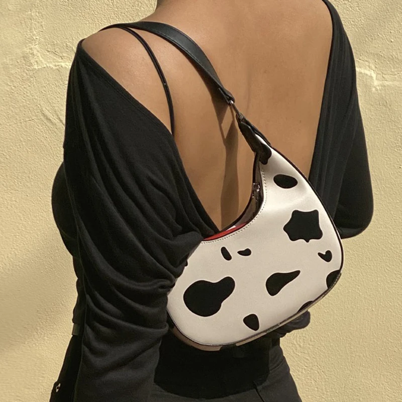 

Retro Cow Pattern Women Messenger Handbags Street Casual Solid Zipper Shoulder Bags harajuku PU Leather Bolsa Mujer 2021 New sac