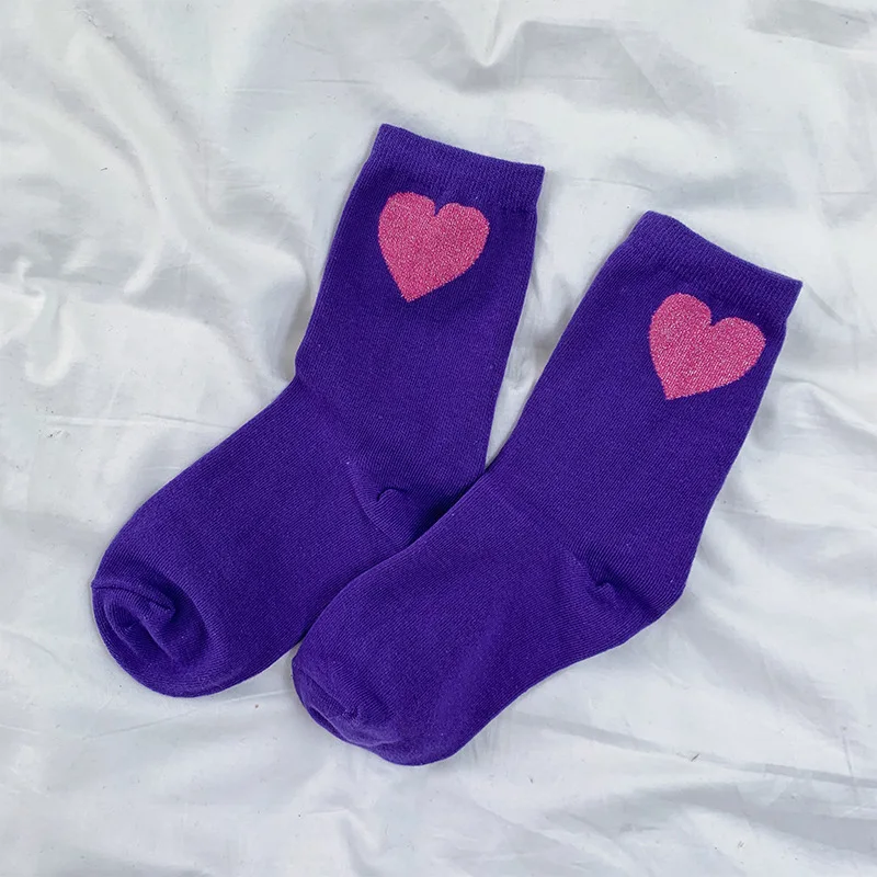 Осенне зимние женские носки из серебристого шелка с узором в виде сердечек