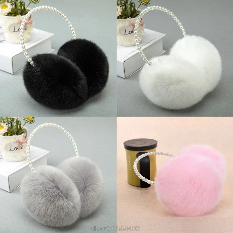 

Winter Fluffy Plush Earmuffs Imitation Pearl Beaded Headband Thicken Ear Warmer Princess Kids Party Headwear N09 20 Dropshipping