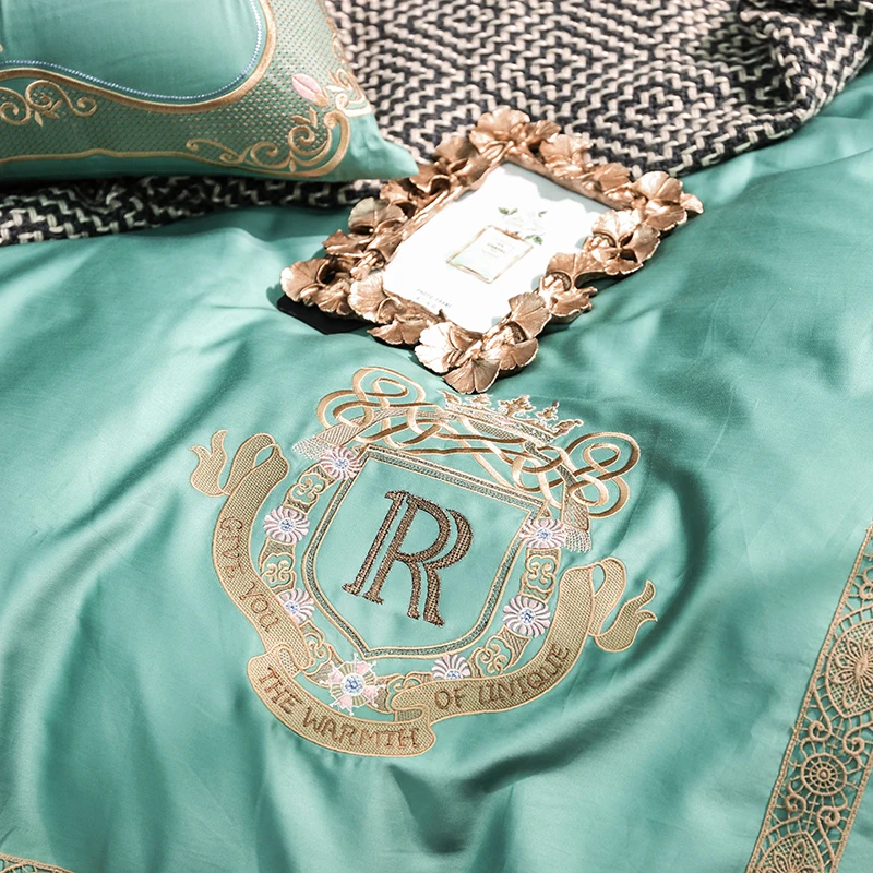 Кремовый Золотой кружевной Роскошный Королевский Комплект постельного белья из