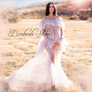 Сексуальные тюлевые платья для беременных женщин для фотосъемки с длинными рукавами с оборками летнее платье платья с открытыми плечами