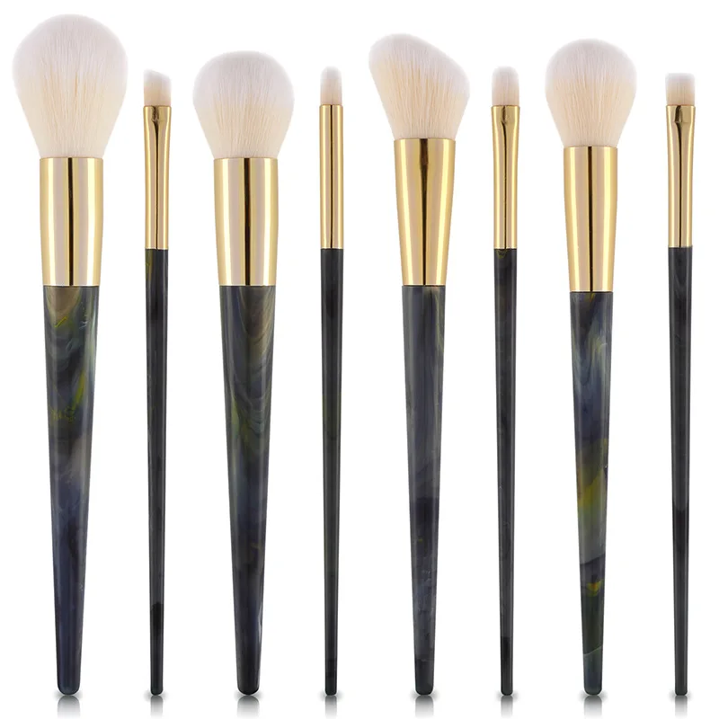

8Pc Brushes Makeup Brushes Cosmetic with Marble Handle Fiber Hair Powder Eye Shadow Foundation Blush Blending Beauty Make Brush