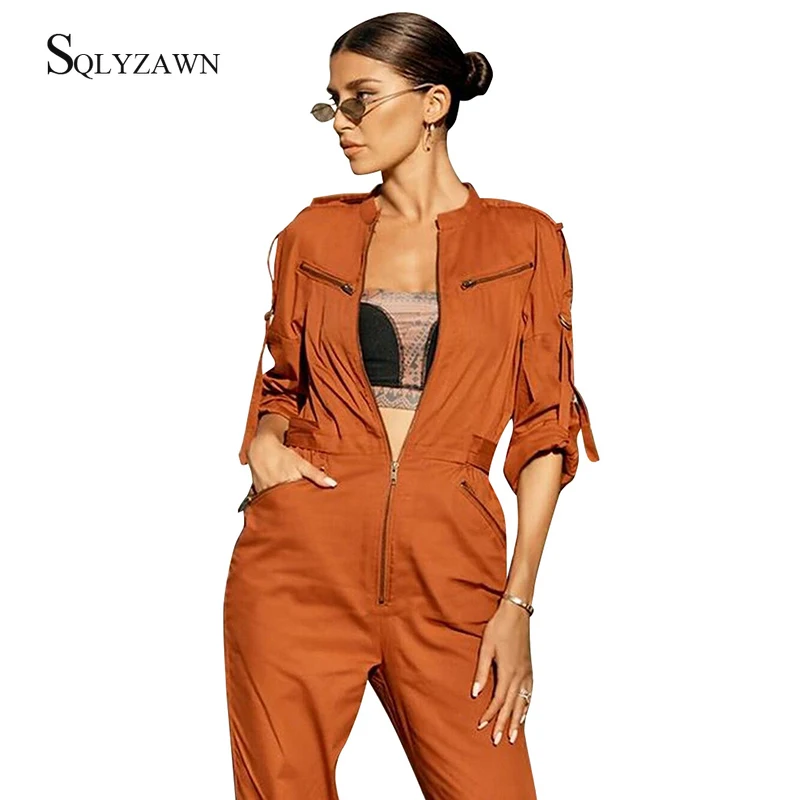 

Streetwear Women Long Sleeve Jumpsuit Fashion Fall Blue Black One Piece Outfit Casual Solid Overalls Zipper Romper Plus Size 2XL