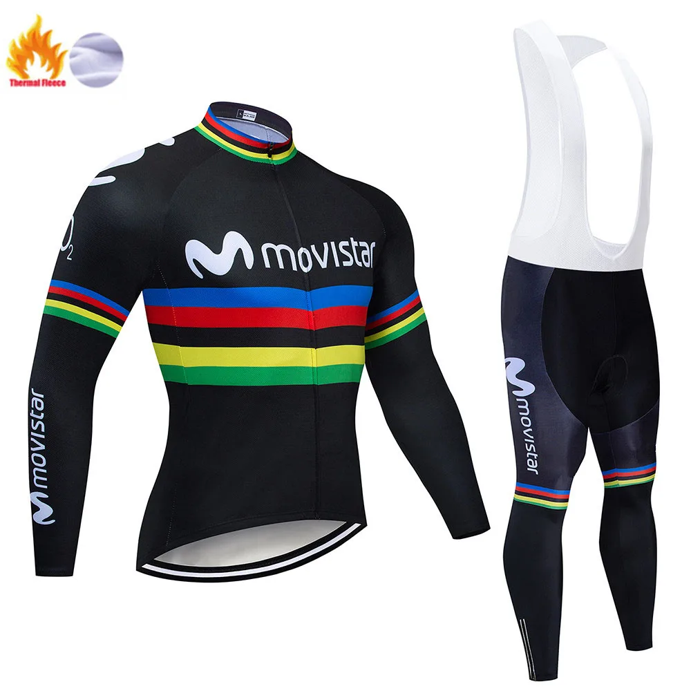 Movistar Pro Team зимний теплый флисовый длинный комплект одежды для мужчин, Велоспорт Джерси, нагрудник, велосипед, Ropa Ciclismo, велосипедная одежда