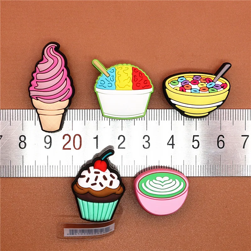 Original PVC Dessert Shoe Buckle Accessories Various ice creams Shoes Decoration Jibz for Croc Charms Bracelets Kids Gifts U159