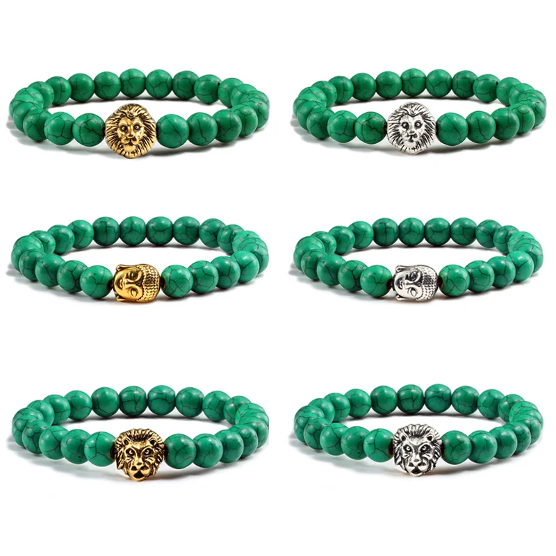С леопардовым принтом Лев Будда голову натуральные браслет с Зелеными камнями &