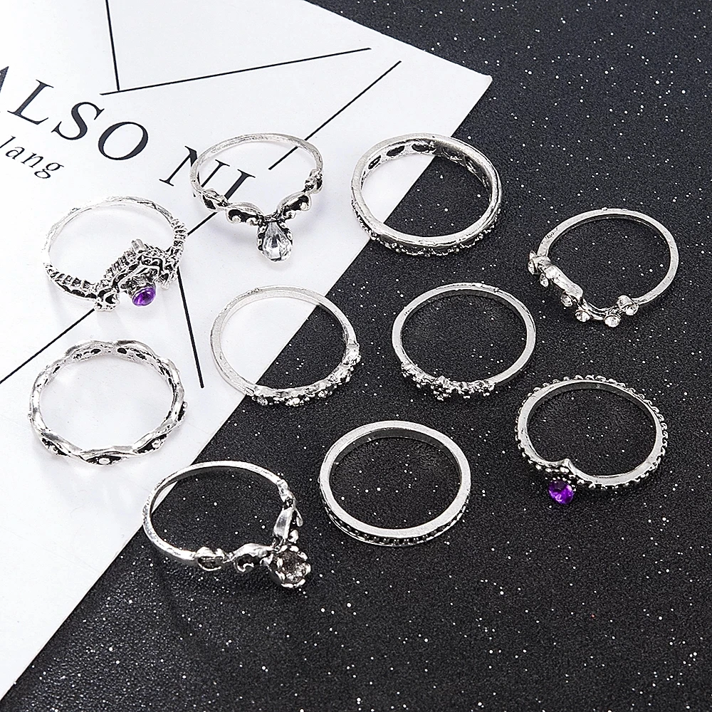 10 шт./компл. модное кольцо в стиле бохо на палец с опалом форме Луны солнца