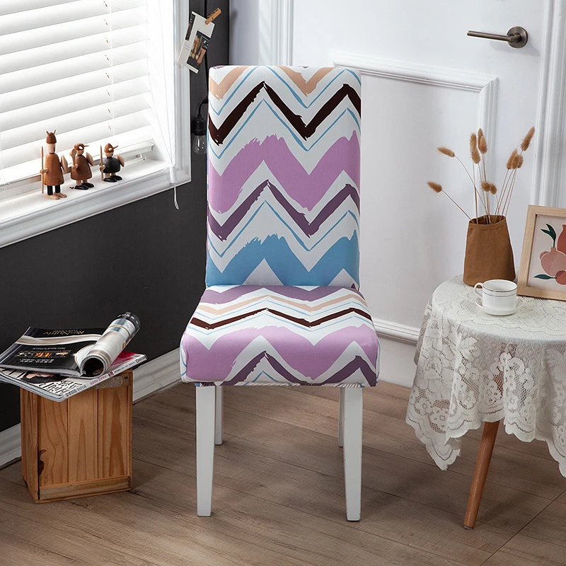 

Hot Sale Pink and Blue Wave Pattern Print Flexible Chair Cover Dining Hotel Wedding Banquet 1/2/4/6Pcs Drop shipping