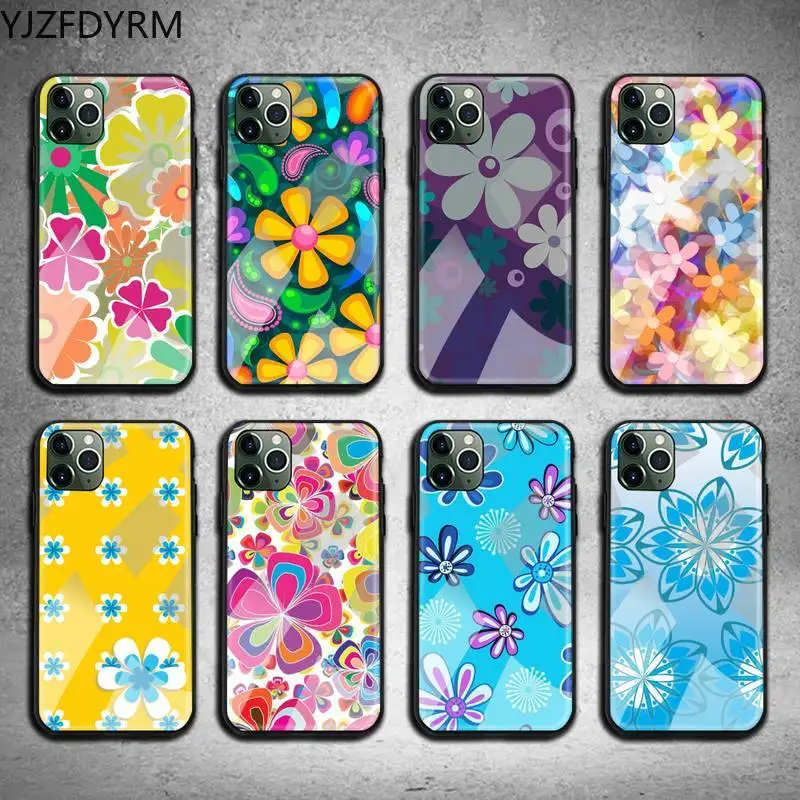 

YJZFDYRM Flower Power Phone Case Tempered Glass For iPhone 11 Pro XR XS MAX 8 X 7 6S 6 Plus SE 2020 case
