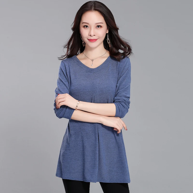 

Pure cotton long-sleeved T-shirt female spring fashion middle-aged mother plus size Loose solid color bottoming T-shirt D143