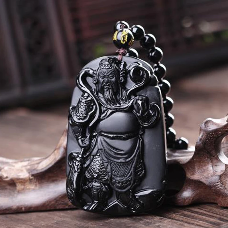 Natural Obsidian Guan Yu Pendant Necklace Black Guan Gong Door God God of Wealth Pendant With Lucky Chain For Men/Women Jewelry china post stamp collect sheet 2011 23 guan gong