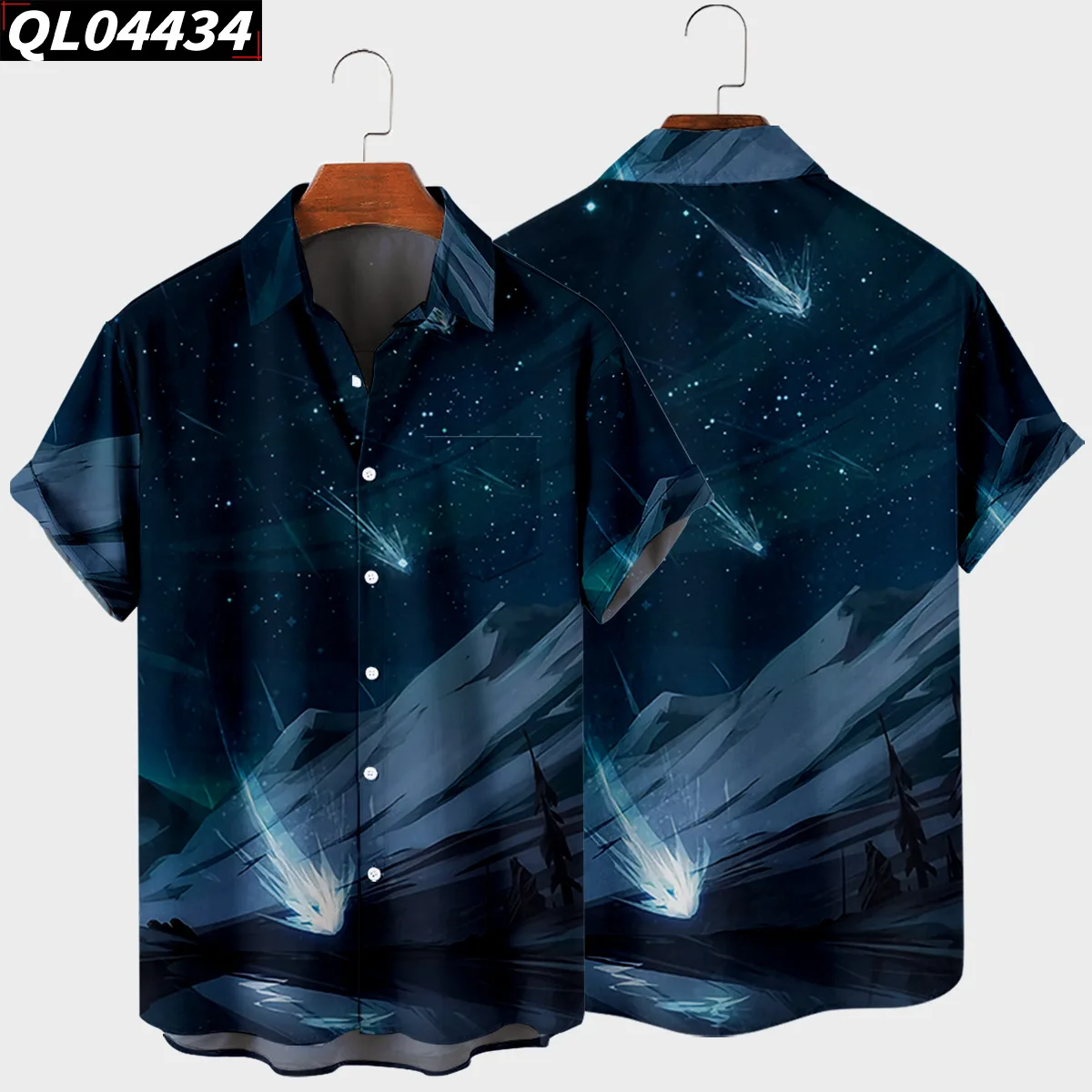

Men's Hawaiian Turn-down-collar Shirts Men 2022 Single Button Shirts Mountain Peak Printed Short Sleeve Blouses