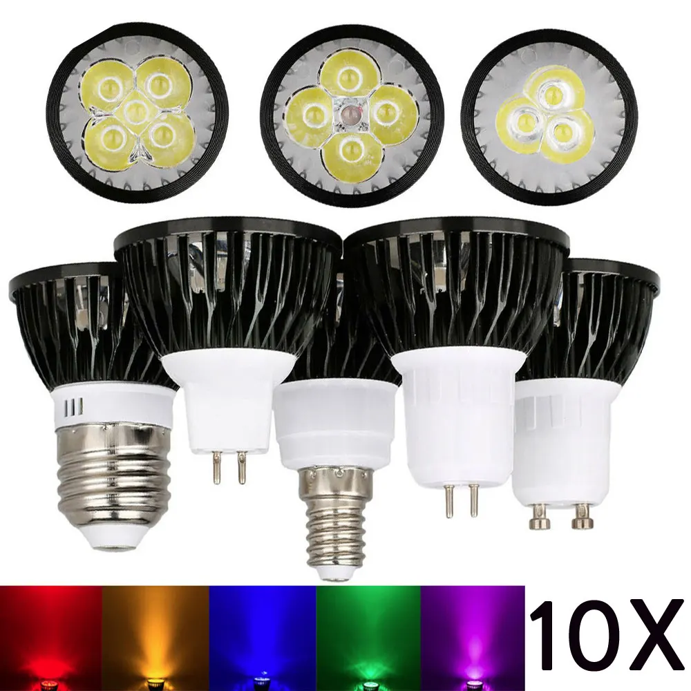 10 шт./лот светодиодная прожекторная лампа 9 Вт 12 15 B22 E12 E14 E27 GU10 MR16 Epistar Lampada 85 265 в