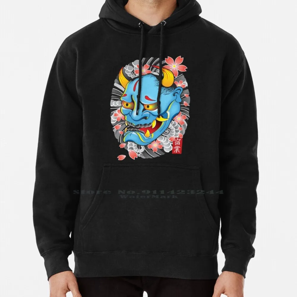 

Hanya Demon Mask Hoodie Sweater 6xl Cotton Japanese Demon Yakuza Oni Satansbrand Hanya Devil Women Teenage Big Size Pullover