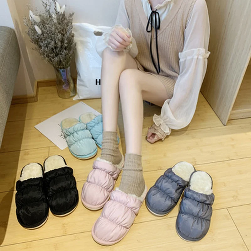 

Plus size women's cotton slippers 2021 autumn Baotou half slippers plus velvet warmth plush slippers women