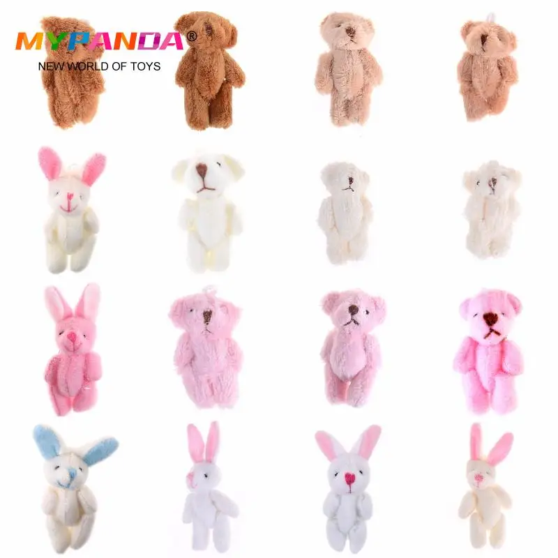 

3.5/4/4.5/6/8cm Soft Plush Bunny Bear Mini Joint Rabbit Bear Pendant For Key Chain Bouquet Toy Doll DIY Ornaments Gifts