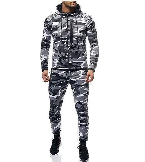 

2021 casual long-sleeved camouflage trousers autumn and winter wrinkle trend four seasons jacket hooded suit two-piece sweater m