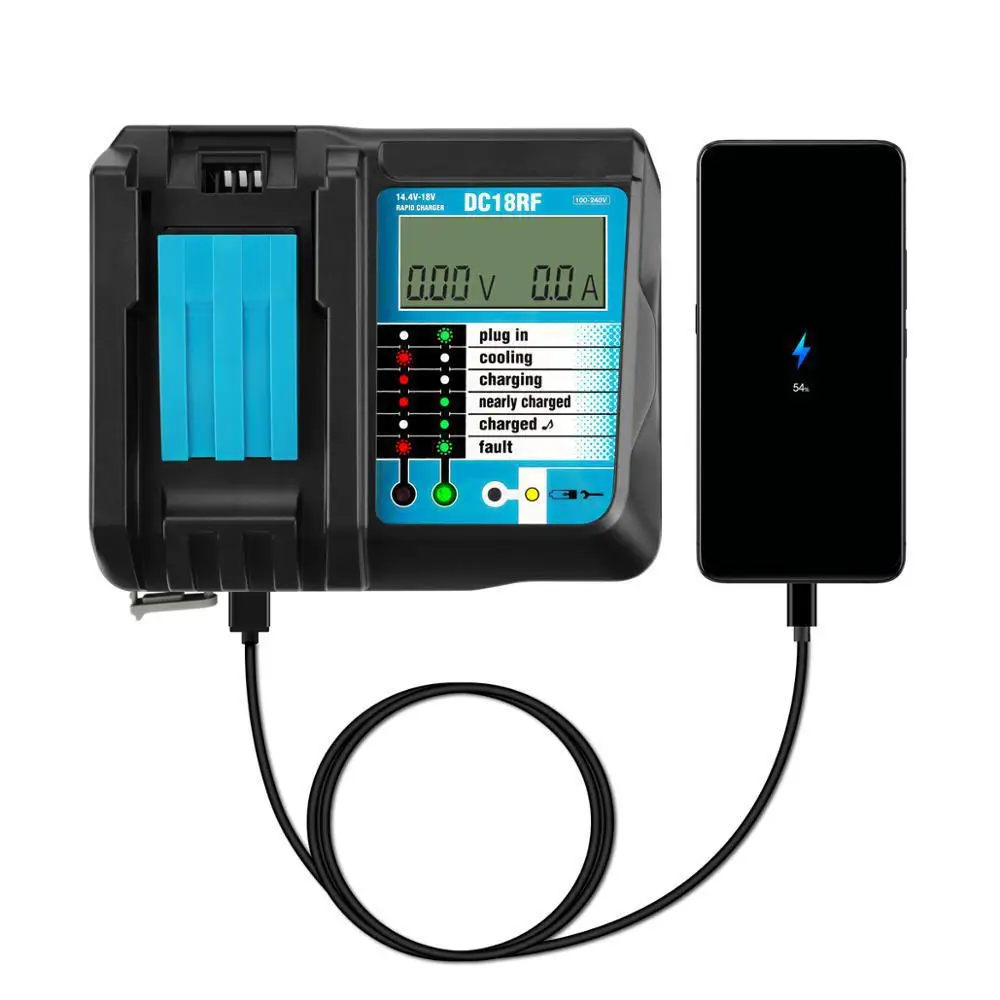 Carregador de Bateria de Íon-lítio Corrente de Carregamento Elétrica com Usb 3a para Makita Dc18rc Dc18ra Ferramenta Dc18rf 14.4v 18v Bl1830 Bl1430