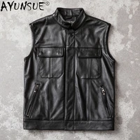 ayunsue fashion autumn real cowhide leather jacket mens short genuine leather coat sleeveless korean outwear ropa hombre sqq766