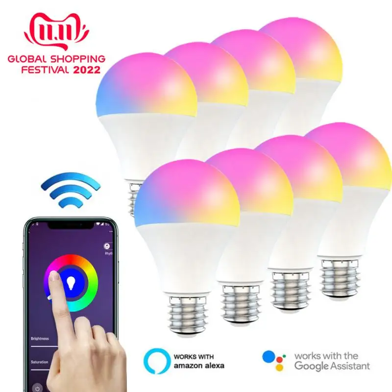 

Умная светодиодная лампочка с Wi-Fi, E27, Tuya, умная лампочка E26, 220 В, светодиодная лампочка RGBCW светильник Вт, 9 Вт, лампочка с Wi-Fi для дома