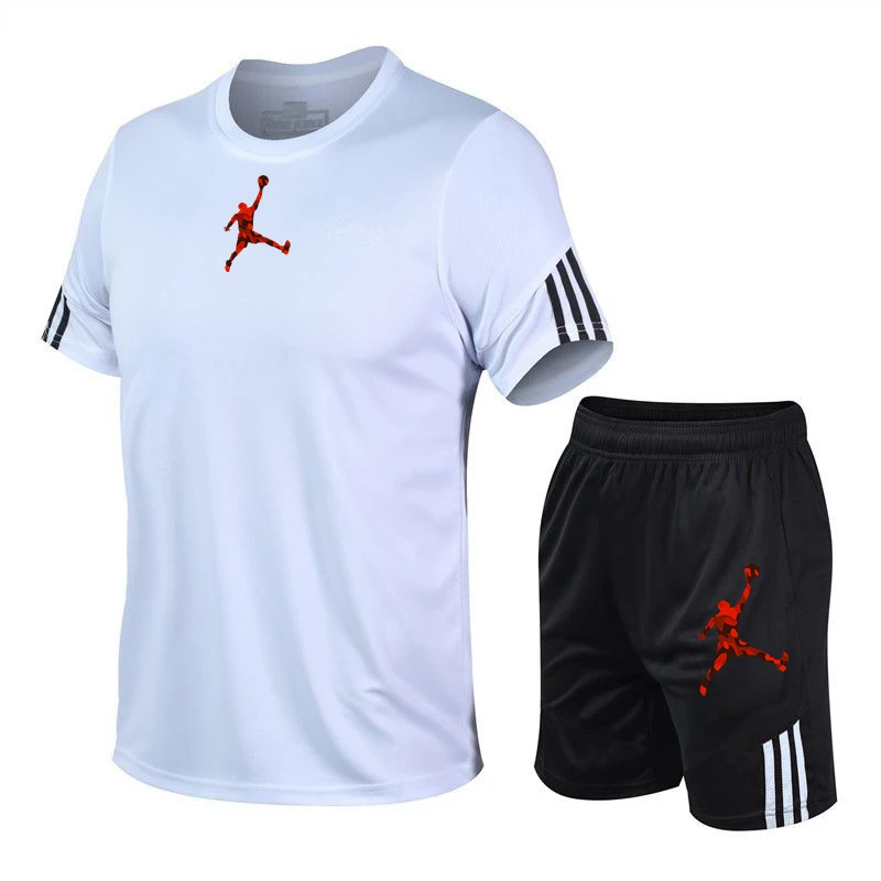 

2021 Fashion New Brand Men Summer High Quality Cotton Sports T-Shirt + Sports Shorts Set Jordan-23 Running Hip Hop Tracksuits
