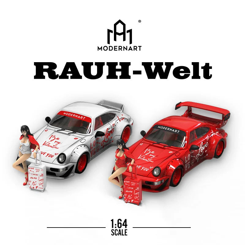 

1:64 RWB 964 Red Valentine's Day Limit LOVE Beauty Doll Alloy Diorama Car Model Gift Collection Miniature Carros Toys Time Micro