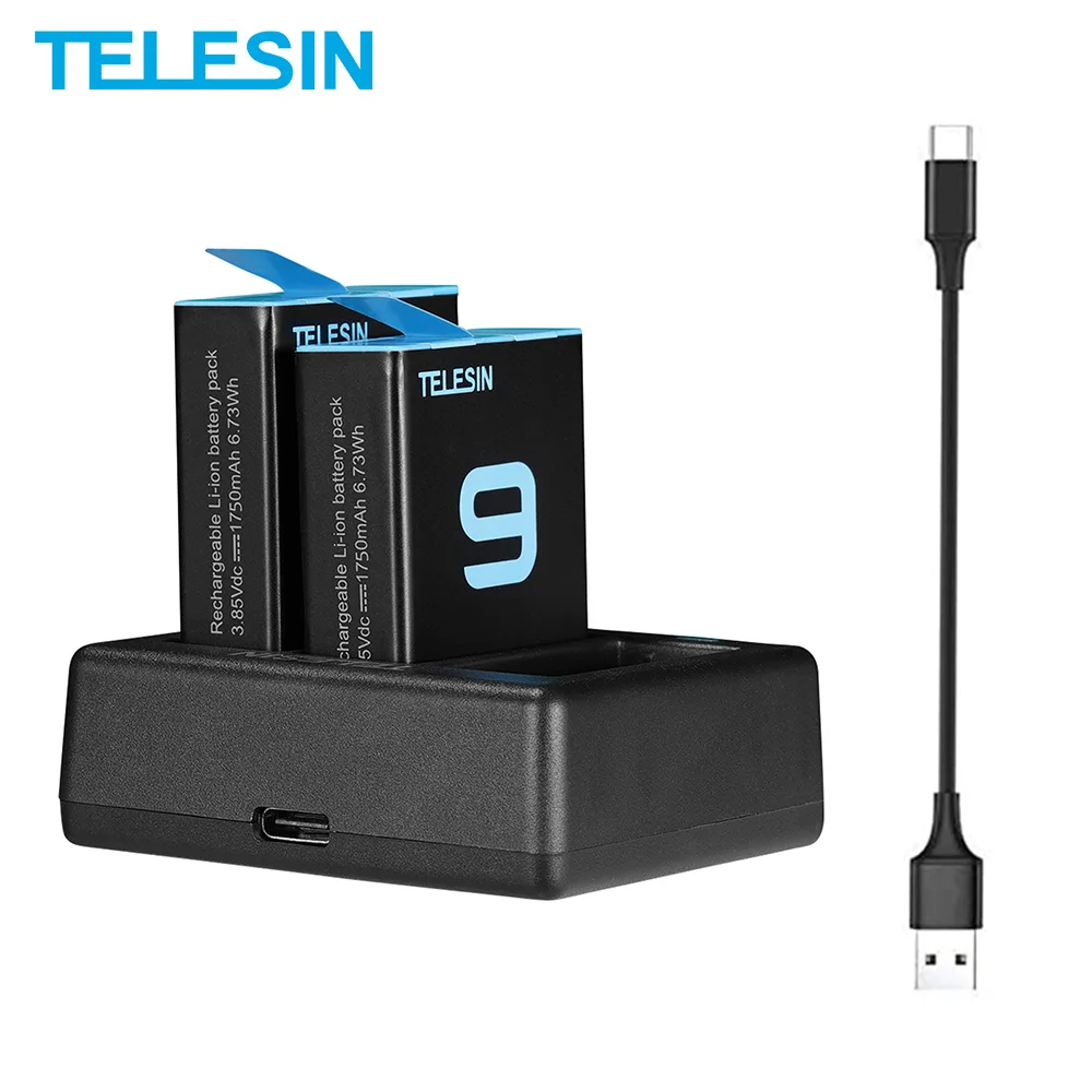 

TELESIN 2Pack 1750mAh Battery For GoPro 10 3 Ways Battery Charger LED Light Charging for GoPro Hero 9 10 Camera Accessories