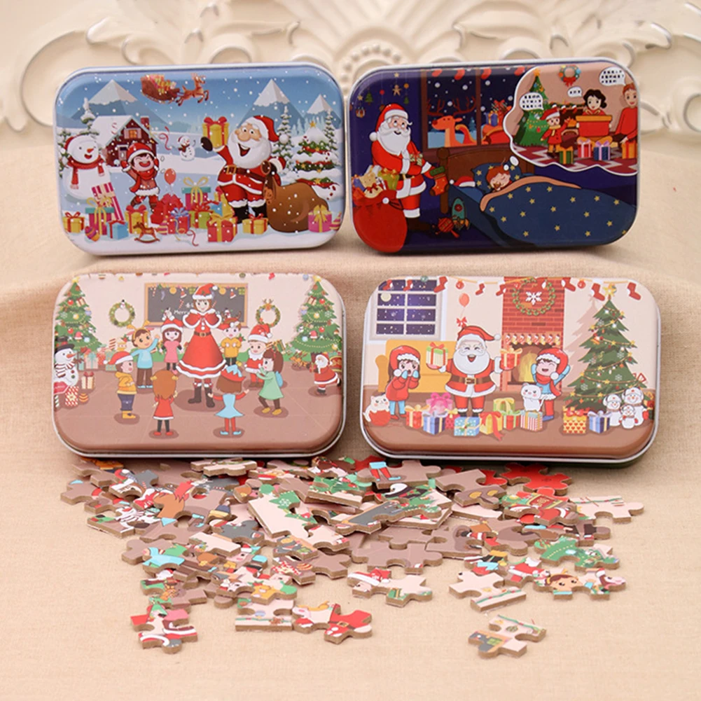 

1 Set Funny Christmas DIY Puzzles Iron Box Decor Handmade Jigsaw Wooden Toys Educational Learning Study Toy Gift