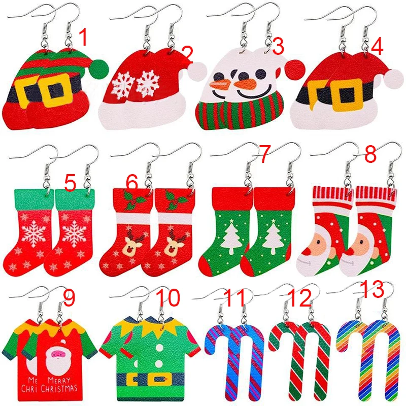

New Irregular Christmas Earrings Faux Leather Hat Socking Snowflake Earrings Wholesale