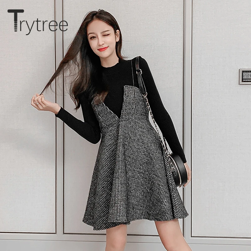 Комплект из двух предметов Trytree повседневный Трикотажный свитер с высоким