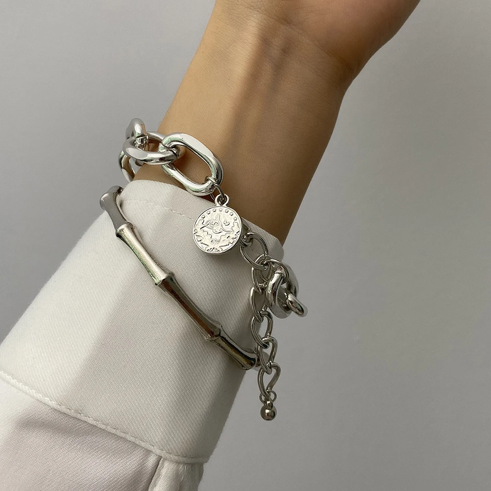 

Vintage Coin Bracelets Set for Women Geometric Punk Bamboo Shape Multilayer Bracelet Bangles Fashion Charm Jewelry Accessories