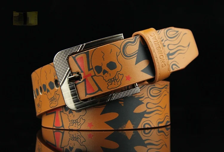 

Skull Skeleton Pattern Pin Buckle Belt Men's/Women's Punk Style Fashion Casual Personalized Waisband for Teenage Students Jeans