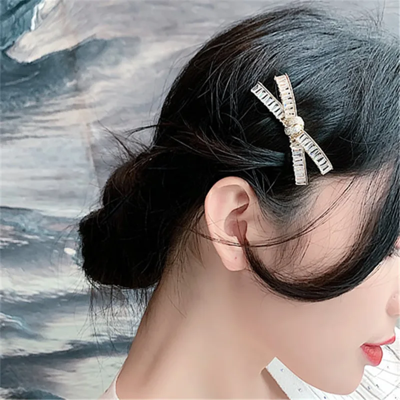 

2021 Elegant Design Stereoscopic Rhinestone Bowknot Metal Hair Clips For Women Girls Hair Accessories