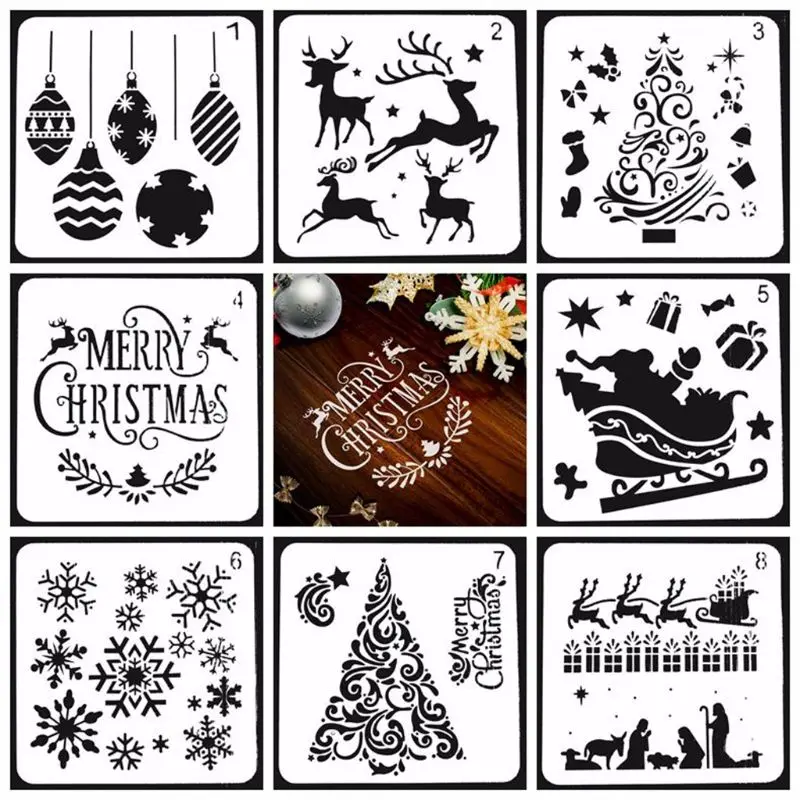 

Christmas Stencils Template Reusable Plastic Craft for Art Drawing Painting Spraying Window Glass Door Car Body
