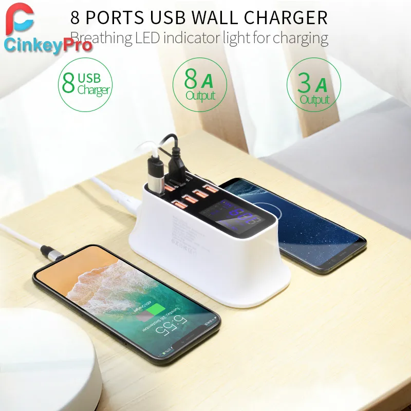 CinkeyPro LED дисплей 7 портов USB зарядное устройство с Type C для Samsung iPhone iPad планшет