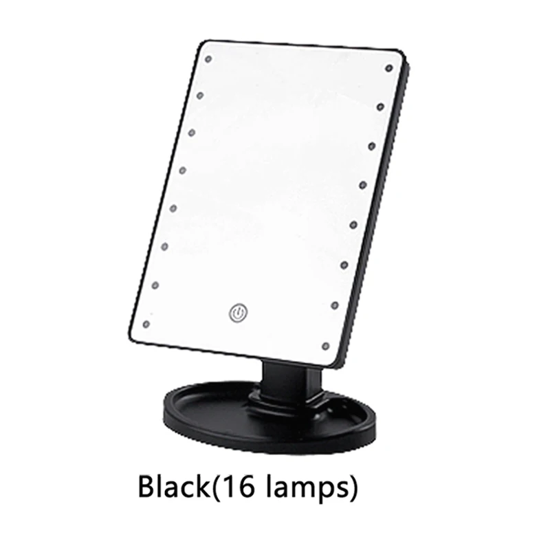 16 lamps black Зеркало для макияжа светодиодный свет зеркало стоящее портативное сенсорный экран освещенный, подсвеченный косметическое зеркало свободное вращение - Цвет: 16 lamps black