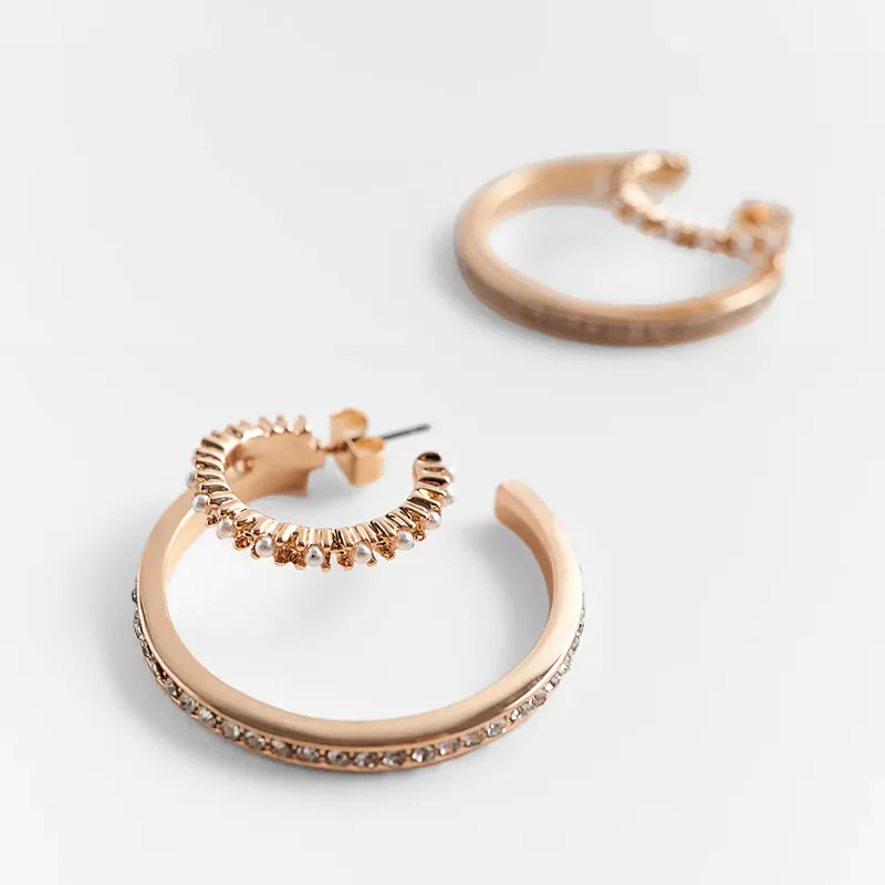 

Trend Open Hoop Earrings Multilayer Circle Earrings with Rhinestone Pearl Women's Earrings Jewelry