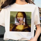 Женская футболка с принтом Мона Лиза, белая футболка с коротким рукавом, лето 2020