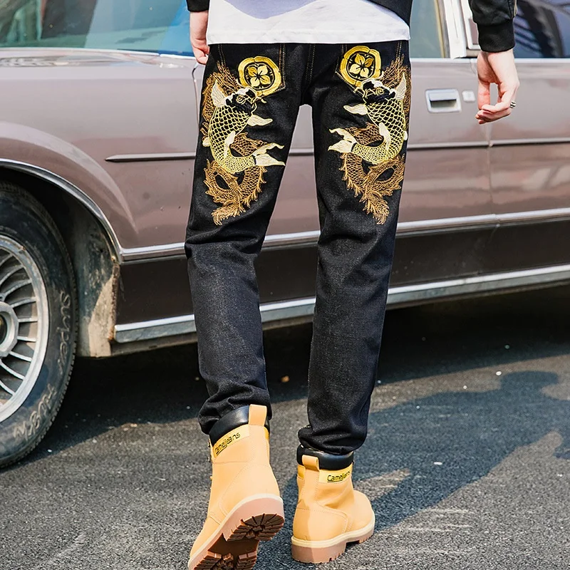 Джинсы мужские с вышивкой большие размеры карманами KK3126 2019 | Тематическая одежда