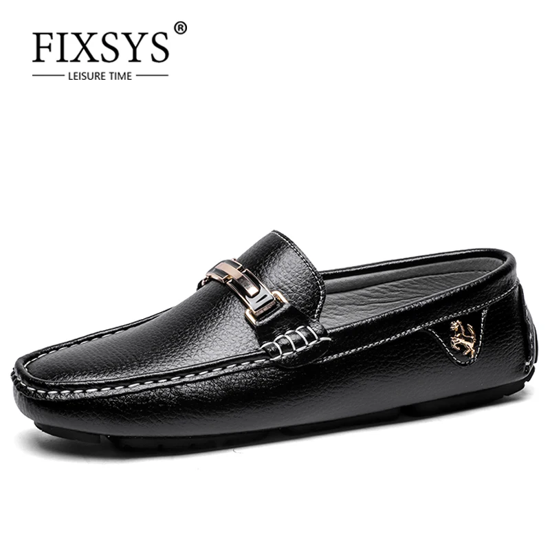 

Мужские кожаные лоферы без застежки FIXSYS, повседневная Летняя обувь ручной работы, плоская подошва, дышащие мокасины, обувь для вождения
