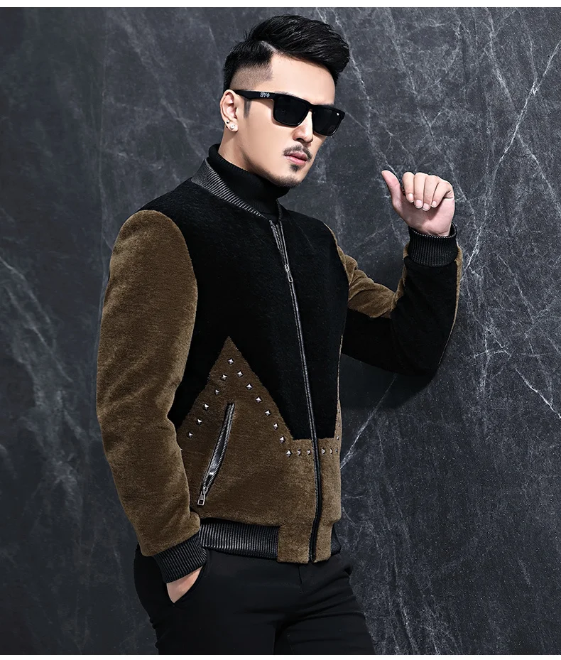 

Natural Sheep Shearling Coat Winter Lamb Fur Baseball Autumn Clothes Men Jacket LJ18F024 MY773