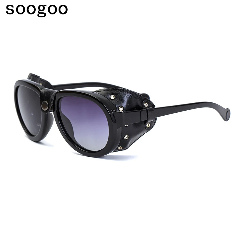 

Steampunk Sunglasses 2021 Retro Side Pack Leather Polarized Riding Men Sun Glasses Luxury Brand Designer Eyewear UV400 Lunettes