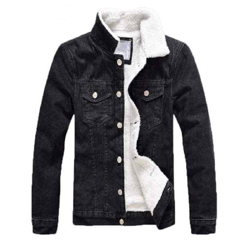 

Denim Jackets Men 2018 Thicken Fleece Winter Jacket Men's Cotton Coats Fur Collar Casual Jeans Jackets Military Male Clothes