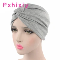 muslim women stretchy solid cross knot cotton turban hat chemo beanie cap headwear headwrap plated for cancer hair loss cover