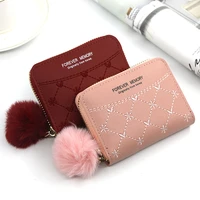 new womens small coin wallet made of leather cute hairball tassel purses female zipper id card holders casual money clutch bag